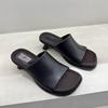 Super soft and waxy sheepskin women's slippers wear summer new leather medium heel kitten and one-word mop versatile sandals