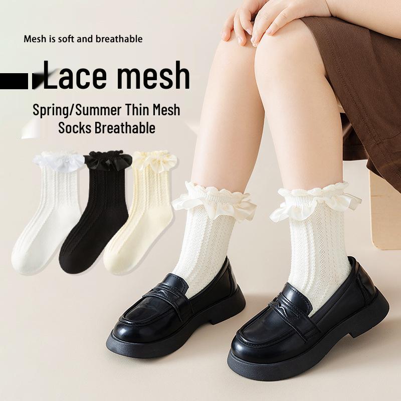 Children's Lolita Lace Mid-Calf Mesh Socks - Spring and Autumn 2025, Breathable, Lightweight, Princess Style