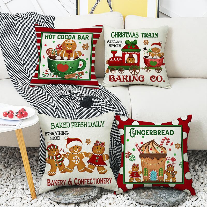 New Style Pillow Case Christmas Gingerbread Man Print Sofa Living Room Pillow Case Home Cushion
