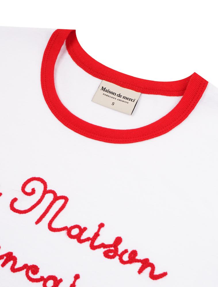 LA MAISON STUDIO Damen Maison Kette Logo Single Jersey Ringer Kurzarm T-Shirt Weiß/Rot (Fcf2Ts534W)