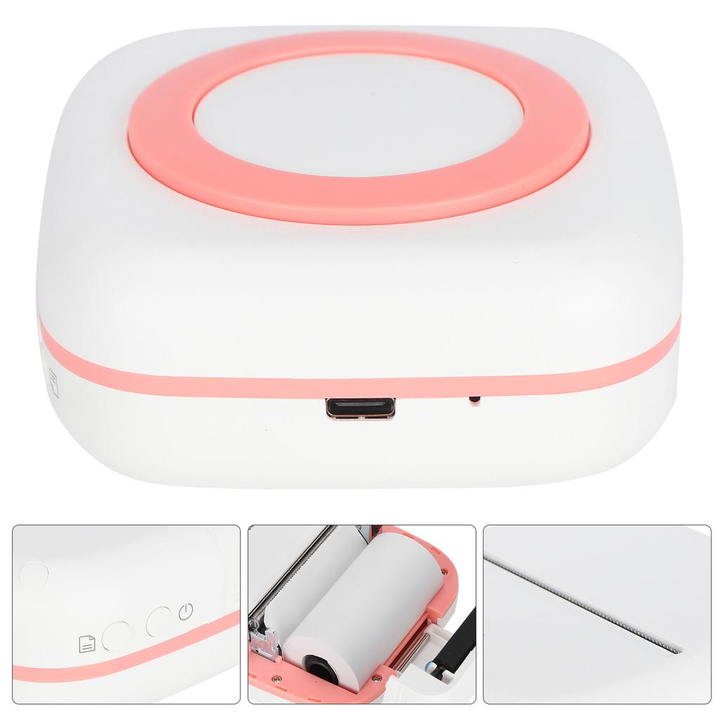 Printer 200DPI Portable 8.8x8.5x3.7cm TypeC Thermal Printing Device with 800mAh Battery(Pink )