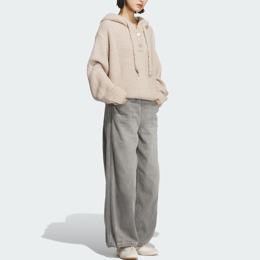 adidas Originals FW25 Sports Loose Fit Long Sleeve Knit Hoodie Women Tops KS5968