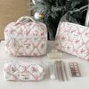 Large Korean-Style Bow Makeup Bag: Spacious, Portable Travel Toiletry and Cosmetic Storage for Girls