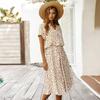 Women's Button Front Drawstring High Waist Short Sleeve A Line Midi Dress