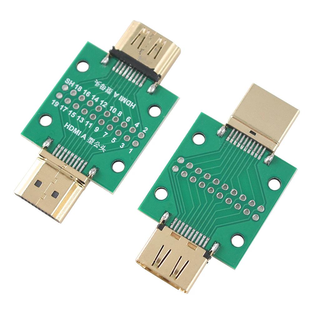 2PCS HDMI Male To Female Test Board MINI Connector with Board PCB 2.54mm Pitch 19/20pin DP HD A Female To Male Adapter Board