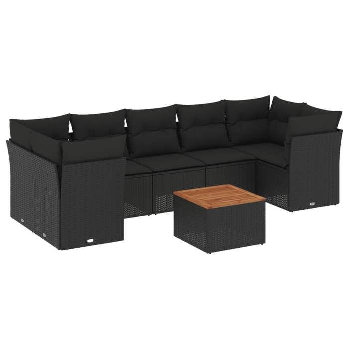 VidaXL Salon de Jardin avec Coussins 8 pcs, Canapés de Patio, Ensemble de Meubles, Mobilier de Terrasse Extérieur, Noir 3223507