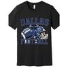 European Sizes Men's Dallas Football Graphic T-Shirt - Black with Blue Team Lettering & Helmet Print, Breathable Loose Fit Crew Neck Short