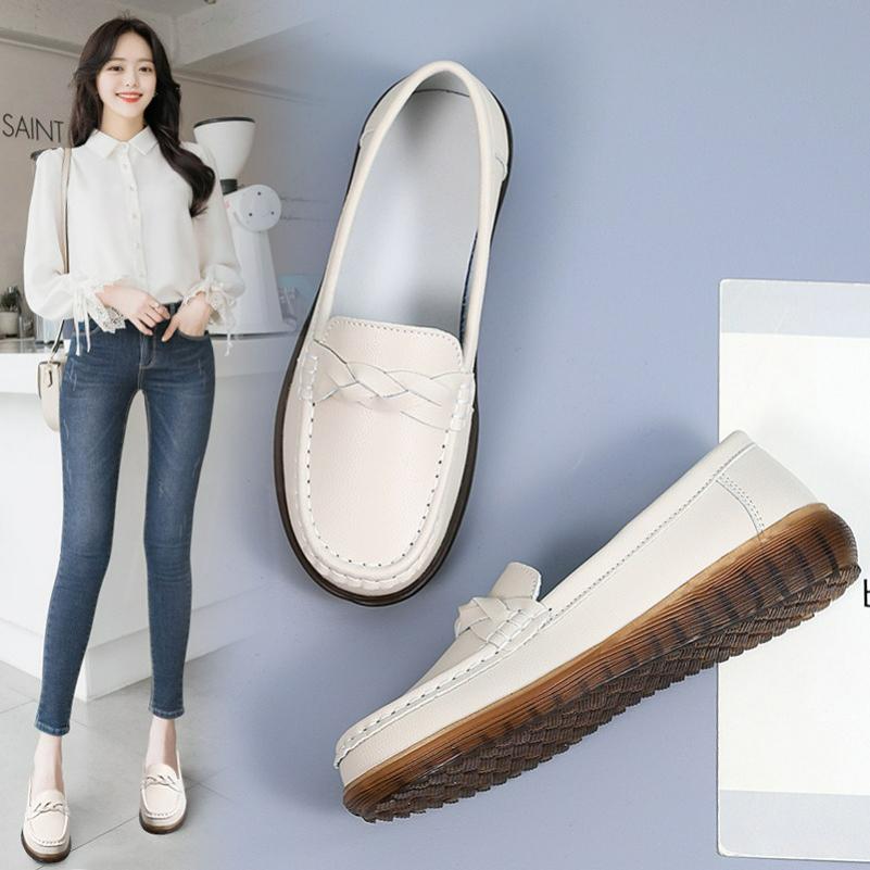 Summer Leather Hollow Women's Shoes, Non-slip Soft-soled Women's Pea Shoes, Four Seasons Lazy Shoes, Leather Shoes, Women's PU