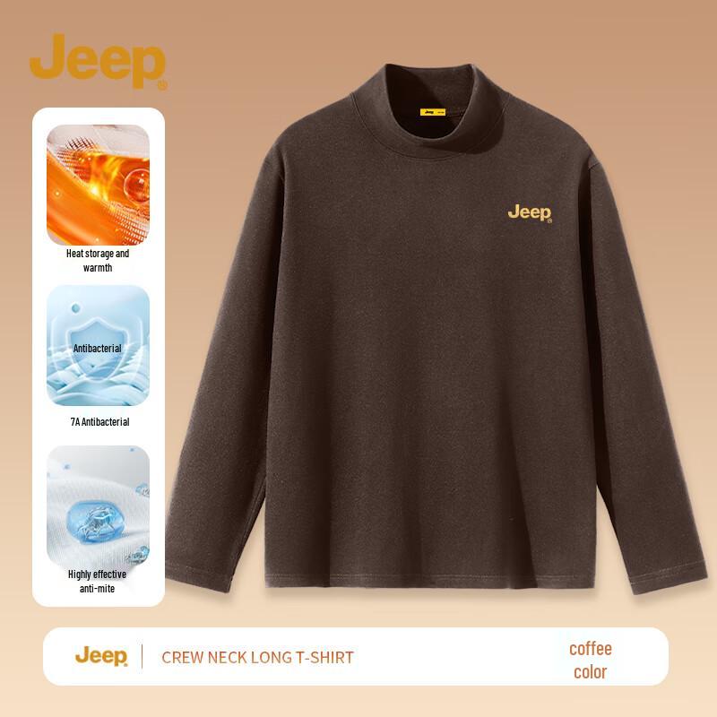 JEEP Men s Winter Double-Sided Fleece Thermal High-Neck Long Sleeve T-Shirt 3XL