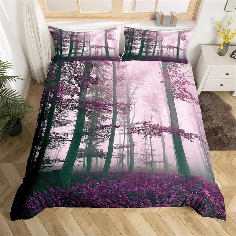 Dense Birch Trees with Leaves Duvet Cover Tree Lush Twin Queen King Bedding Set Jungle Nature Botanical Print Comforter Cover