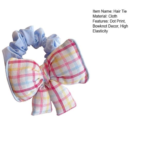 Hair Tie Dot Plaid Print Handcrafted Bow Flower Design Hair Rope Soft Fabric High Elasticity Pastoral Style Hair Band Hair Accessory