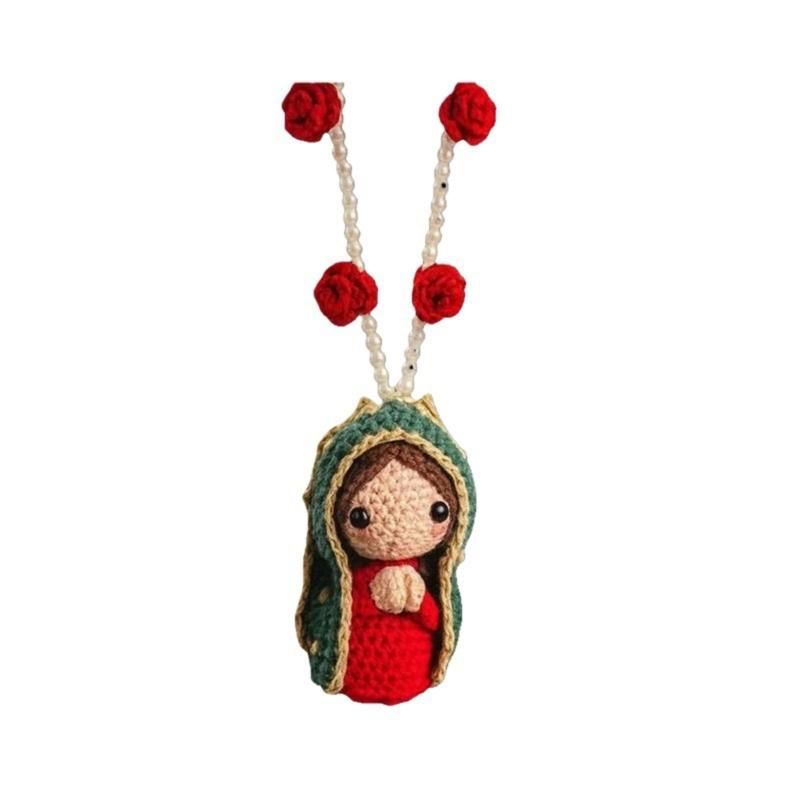 Marys Statue Car Interior Decoration,Virgin Marys Crochet Charm Religious Figurines Hanging Decors Spiritual Blessing Gift