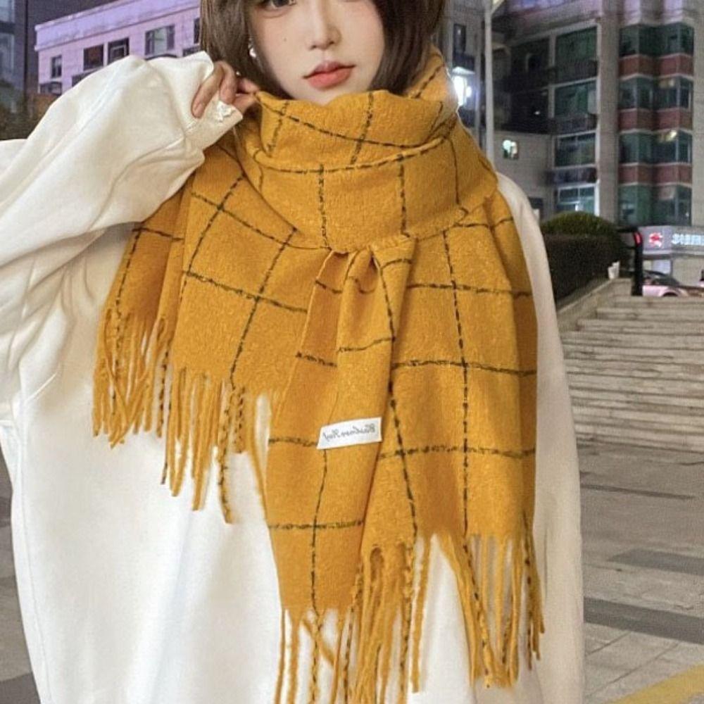Solid Color Winter Cashmere Scarves Cashmere Shawl Cape Wraps Retro Plaid Wool Scarf Student