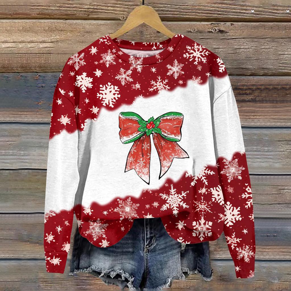 Women's Fashion Christmas Printed Long Sleeve Loose Round Neck Sweatshirt Top Fall