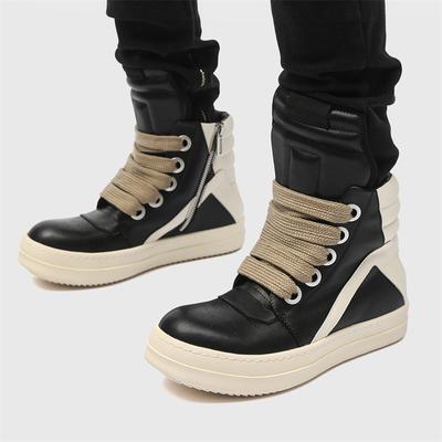 Autumn and Winter New Leather European and American Trend Short Boots High Top Inverted Triangle  Personality Thick Sole Heightening Men's Shoes