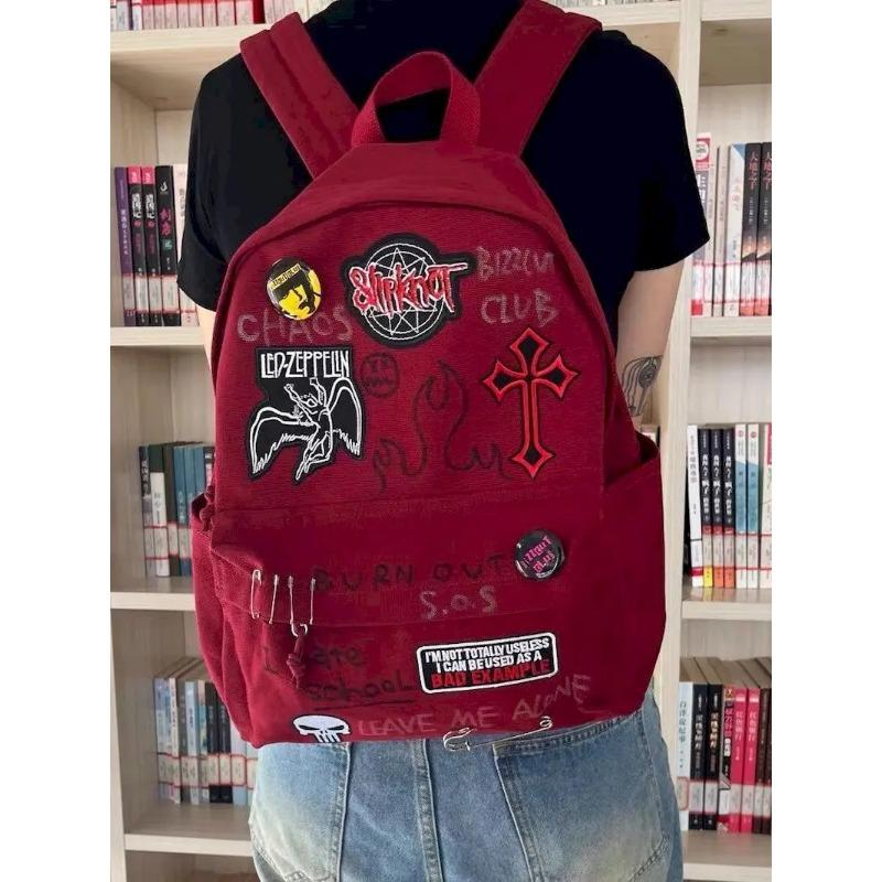 Zaino Rosso Vino Rock Punk Studente Grande Capacità Casual per Uomo e Donna