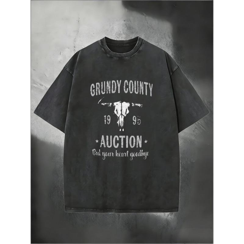 

Washed T-Shirt Featuring Retro GRUNDY COUNTY Bold Graphic ,Stylish, Oversized Crewneck Design for Men, Combining Vintage Western Aesthetics S чёрный