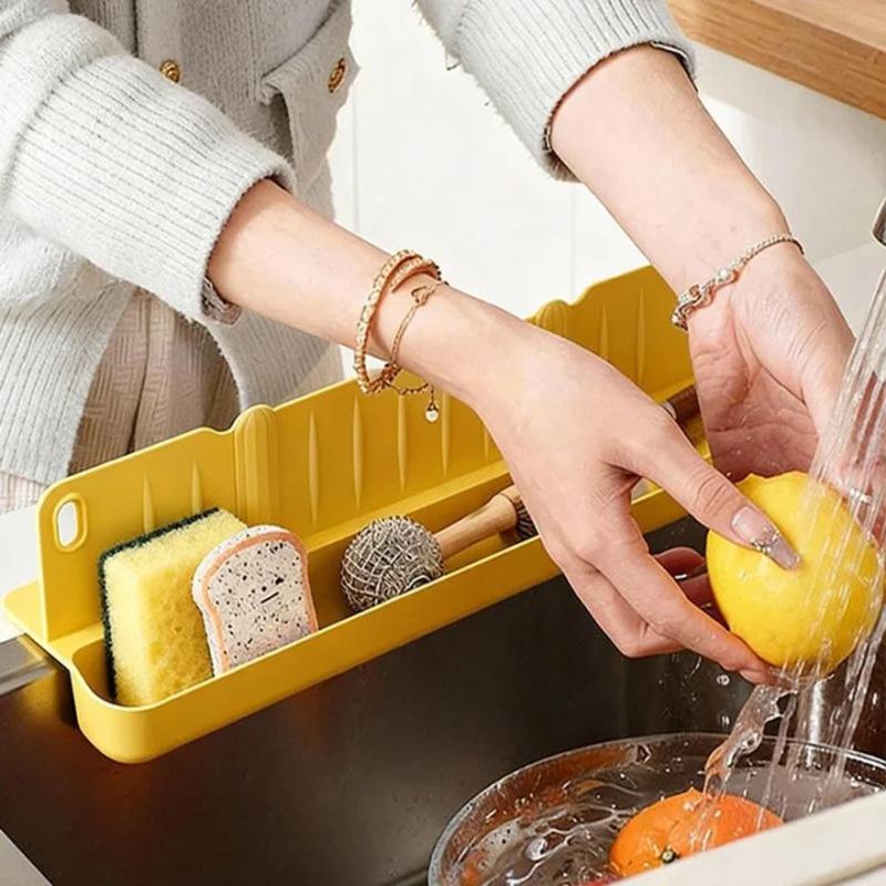 Silicone Sink Splash Guard With Waterproof And Splash-Proof Design, Drain And Storage Tray For Dishwashing And Kitchenware