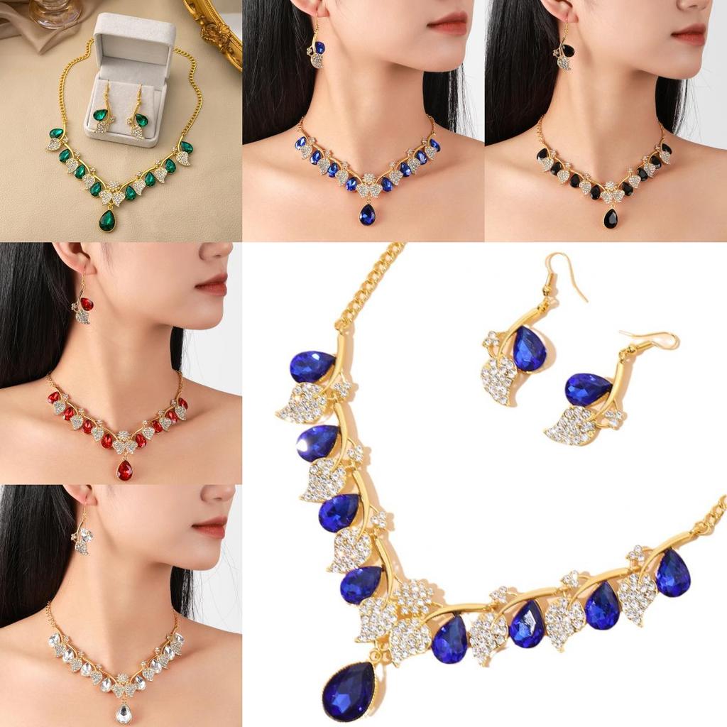 Vintage Spring Alloy Leaf Necklace And Earrings Jewelry Set For Women
