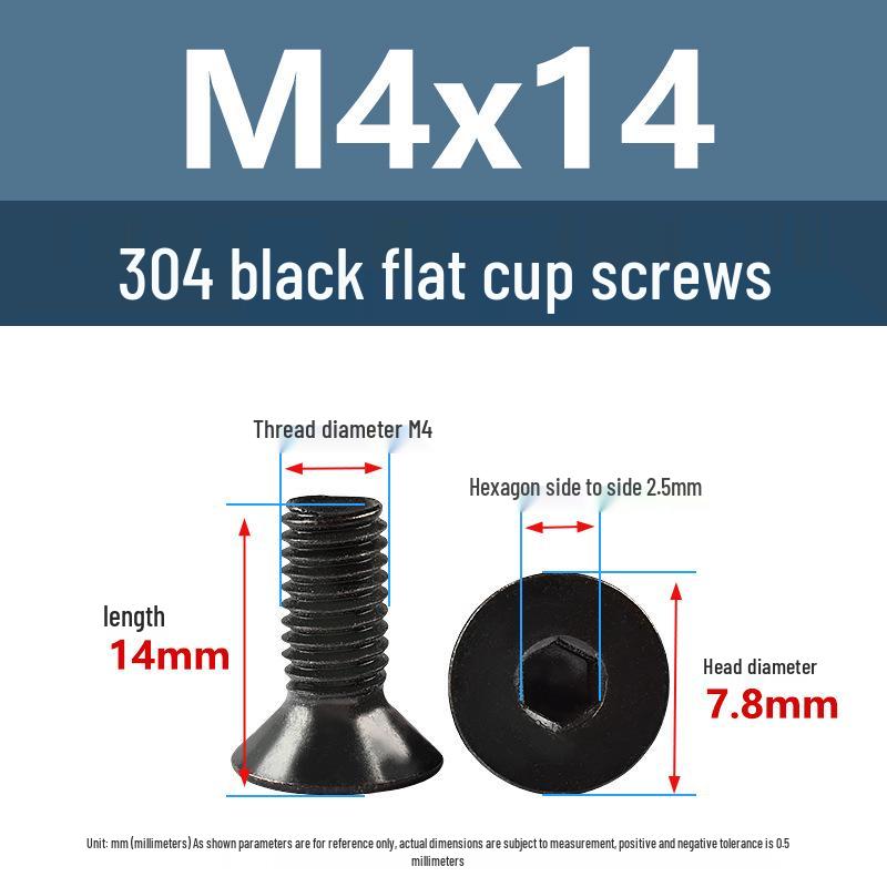 Yigu Black 304 Stainless Steel Extended Flat Head Hex Socket Screws (M2, M3, M4)