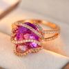 Luxury Dazzle Oval Purple Synthetic Zirconia Golden Charm Ring for Women Elegant Classic Banquet Celebration Jewelry Accessories