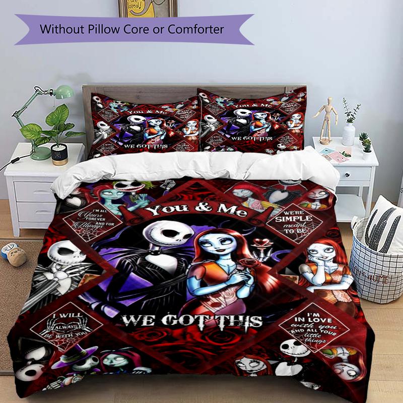 1Pc Nightmare Before Christmas Love Bedding Set Quilt Cover Pillowcase Home Christmas Xmas Halloween Gift 1 Duvet Cover 2 Pillowcase M924531