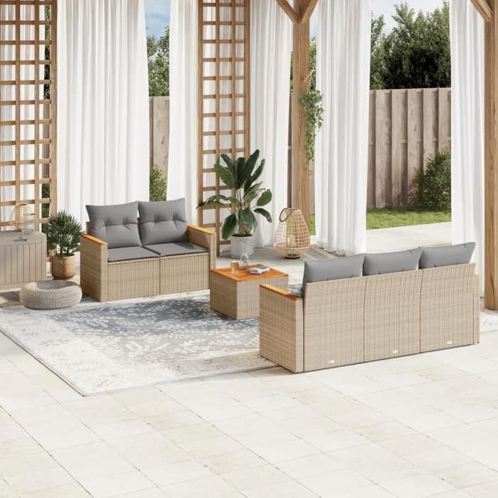 VidaXL Garden Lounge Set with Cushions 6 Pcs, Patio Sofas, Patio Furniture Set, Outdoor Furniture, Beige 3258188