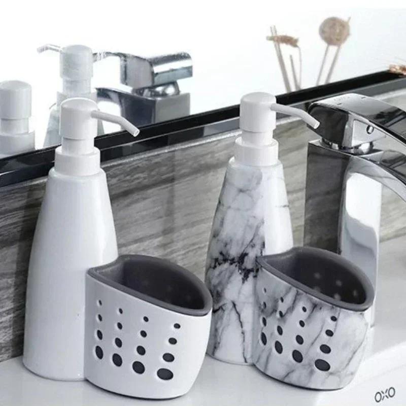 Fashionable Bathroom/Kitchen Soap Dispenser with Sponge Holder - Stylish, Functional & Space-Saving Design for Easy Cleaning