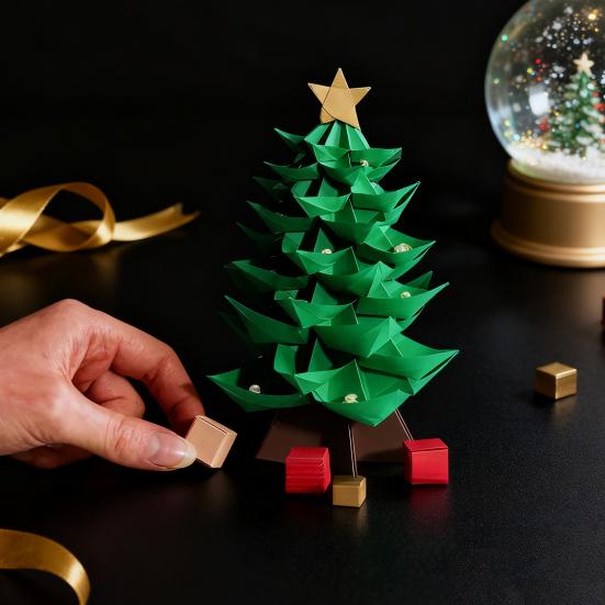 DIY Paper Christmas Tree Handmade Origami Tree Kit Fold 3D Christmas Paper Craft Set