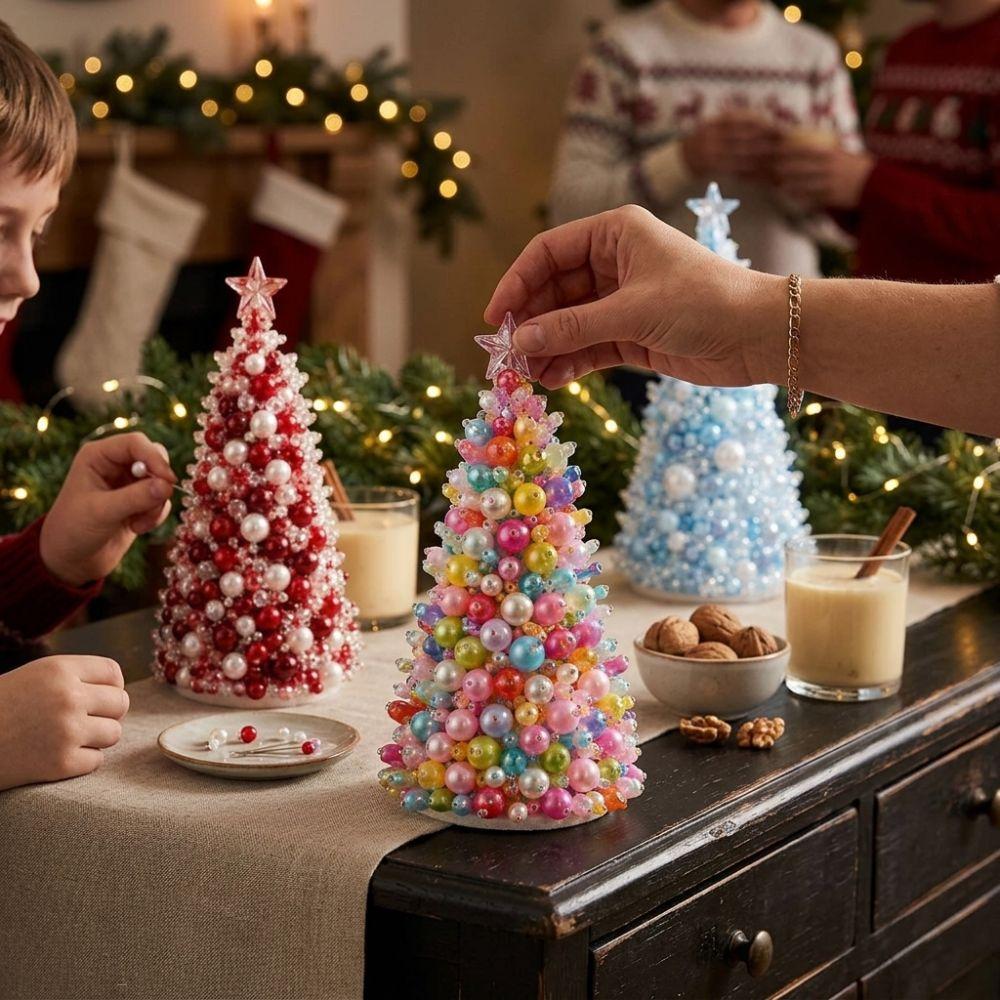 Sparkling Christmas Tree Craft Kit Colorful Tabletop Beaded Christmas Tree  Beginner-Friendly