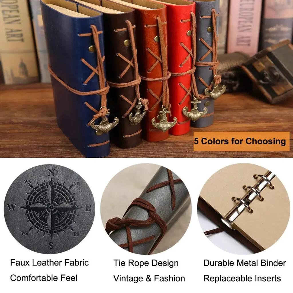 Retro Notebooks & Journals Agenda Binder Sketch Book Leather Soft Cover 14x10cm Replaceable Kraft Paper Inner Korean Stationery