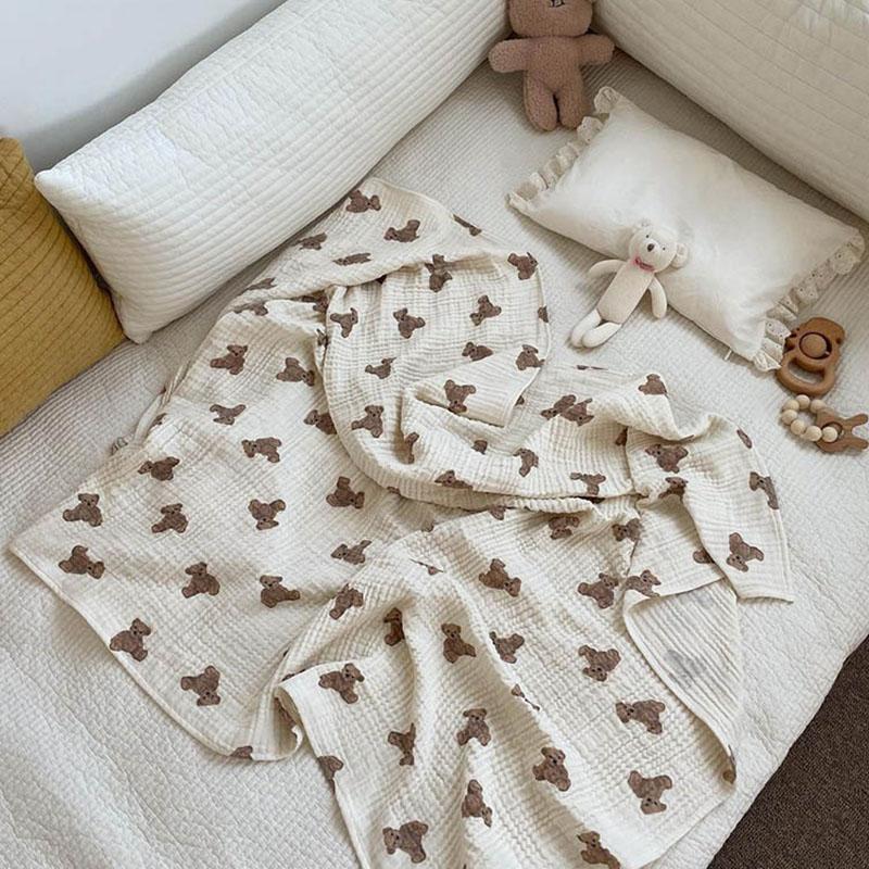 Bear Print Baby Blankets Newborn Muslin Cotton Gauze Swaddle Wrap Bedding Infant Girls Boys Sleeping Blanket Babies Accessories