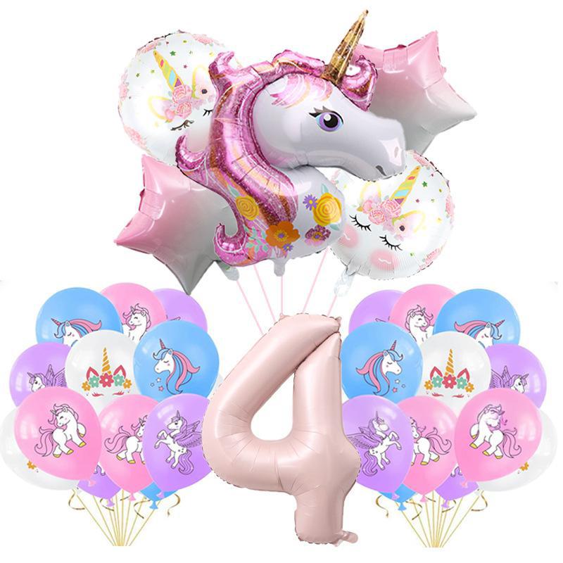 Pink Color Unicorn Aluminum Film Printing Latex Balloon Set Children'S First Birthday Arrangement Surprise Gift