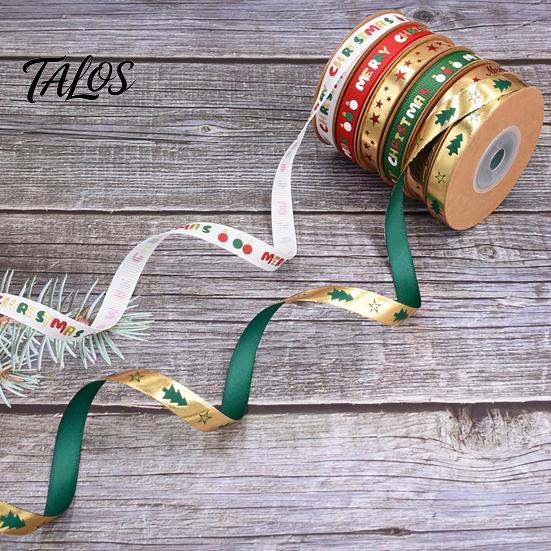 Shiny Printed Ribbon for Apple Wrapping Christmas Gold Foil Ribbon, Merry Decorative Fabric Gift Holiday Packing, Xmas Party Decorations Festive Wired