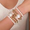 5Pcs Layered Pearl Gold Bead Bracelet Set Stackable Rhinestone Bracelets for Parties Weddings Daily Wear