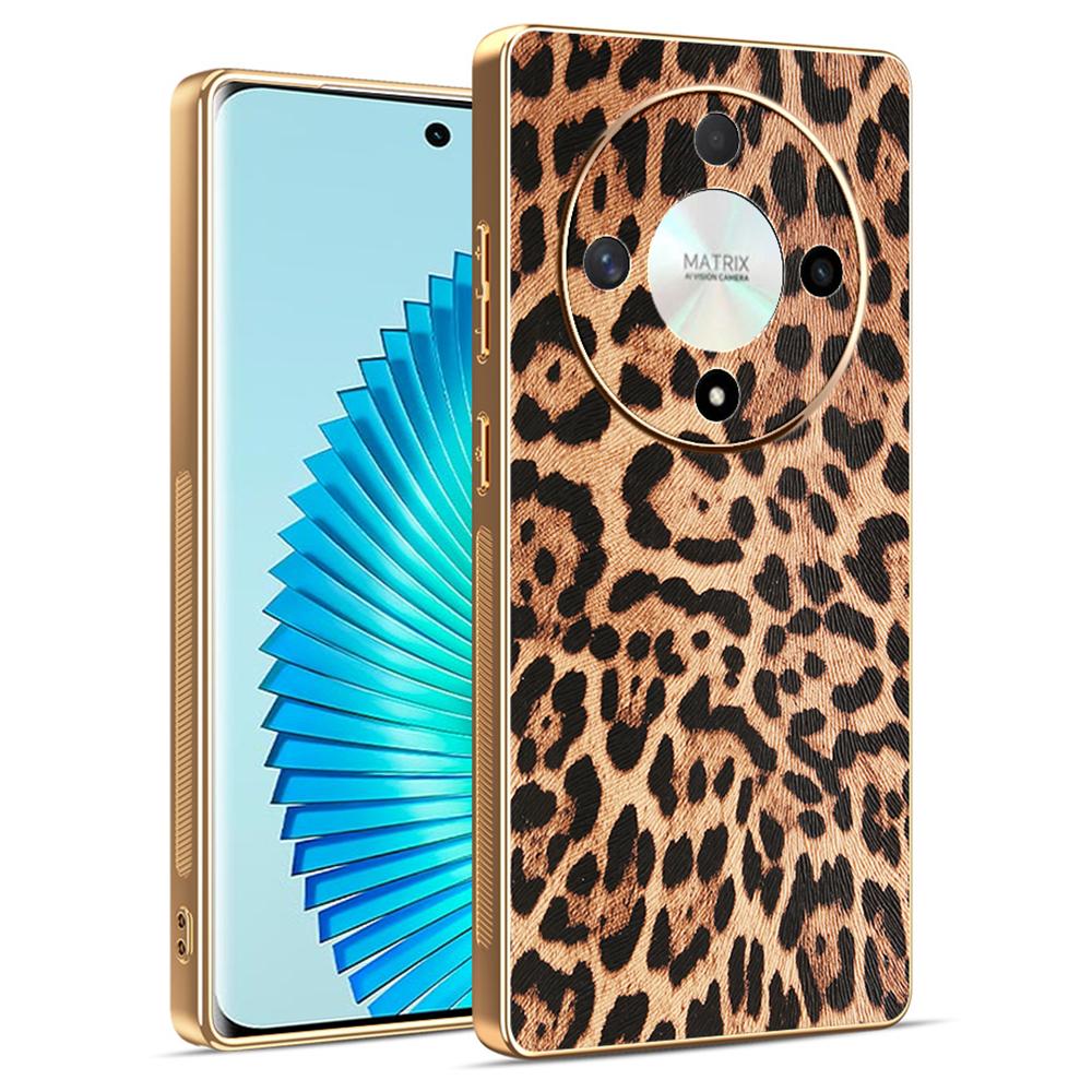

For Honor Magic6 Lite 5G/X9b 5G Case Leopard Print PU Leather Coated PC+TPU Electroplating Phone Cover A