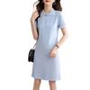 2026 Summer Short Sleeve Polo Neck Knit A-line Midi Dress for Plus Size Women