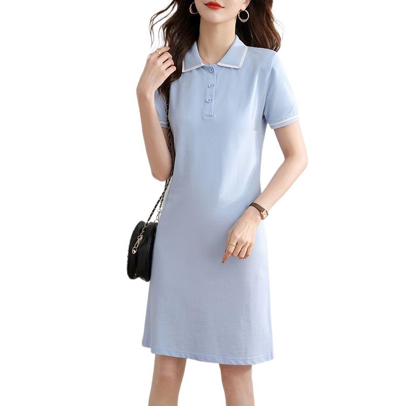 2026 Summer Short Sleeve Polo Neck Knit A-line Midi Dress for Plus Size Women