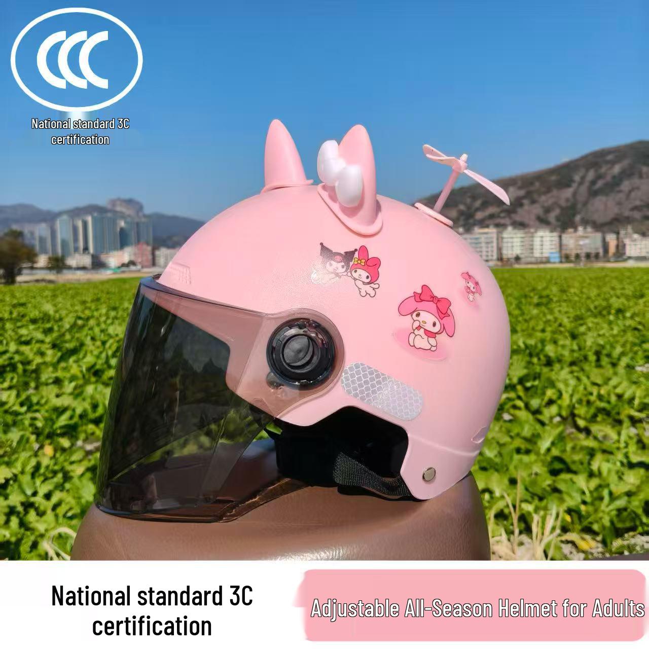 3C Certified Electric Bicycle Helmet, Class A, Adjustable Women s Sun Protection, All-Season Use Khaki Cinnamoroll + Sun Visor