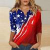Womens V Neck 3 Quarter Sleeve Independence Day Print Shirt Casual Loose Fit Patriotic Top for Summer and Fall