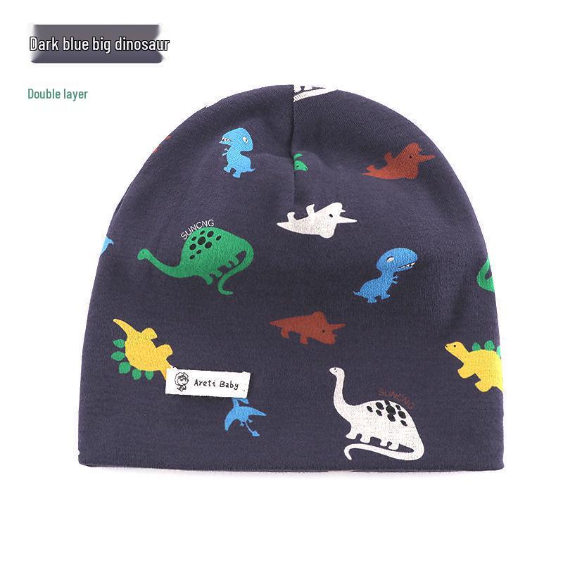 Двухслойная хлопковая вязаная детская шапка с мультяшным принтом для осени и весны Medium