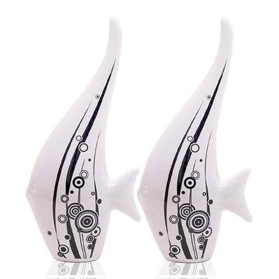 Modern Minimalist White Bubble Fish Art Figure | Beautiful Home Decor- (Set of 2 Pc)