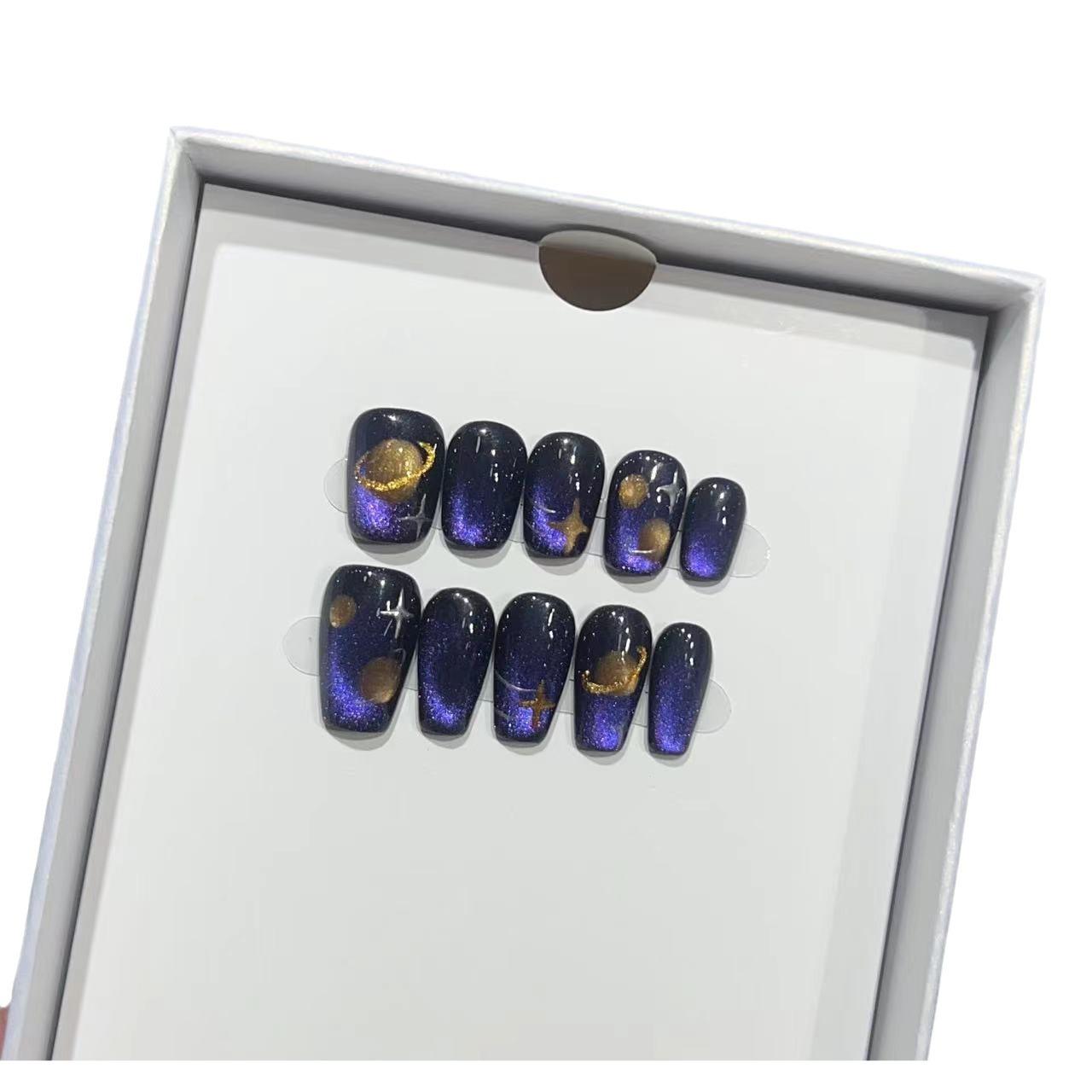 

Ежедневные короткие накладные ногти Броня Пурпурное Звездное Небо Загадывающая Венера Ручная работа Съемный Нейл-арт Large L