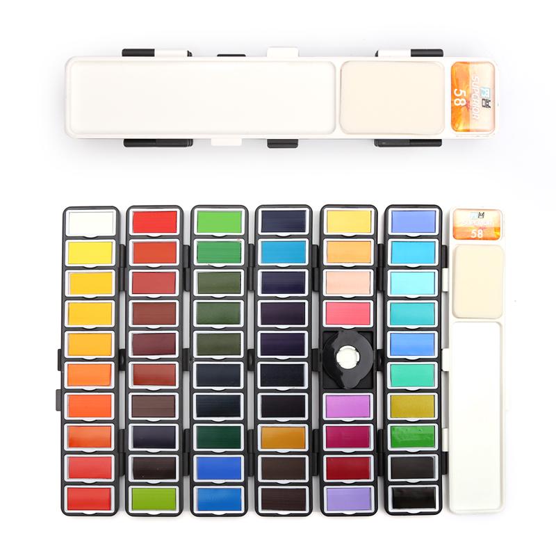 New 18/38/58Colors Fold Solid Watercolor Pigment Paint Set With Water Brush & Gifts Box