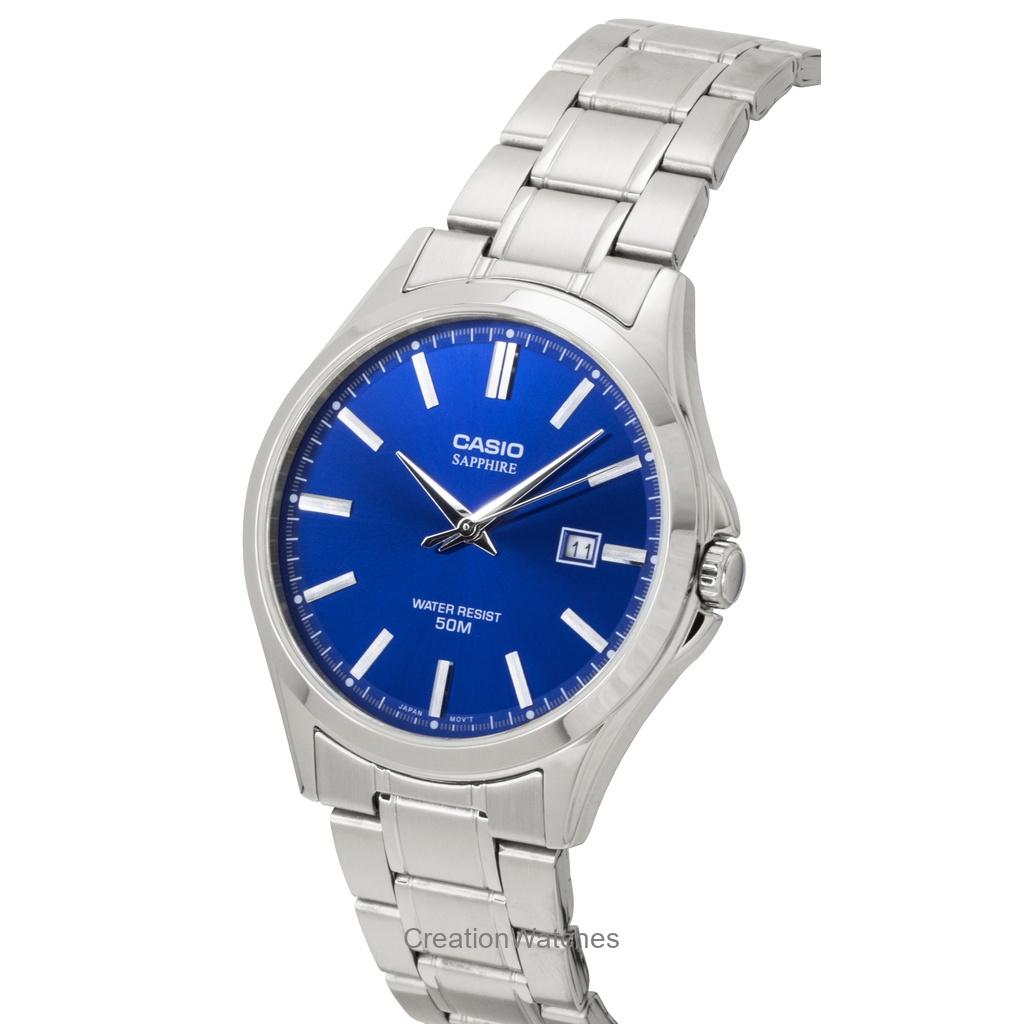 Casio Relógio Masculino Analógico Padrão Aço Inoxidável Mostrador Azul Quartzo MTS-115D-2A1V