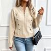Women's Vintage Button Front Knit Cardigan Round Neck Zip-Up Slim Fit Sweater Jacket