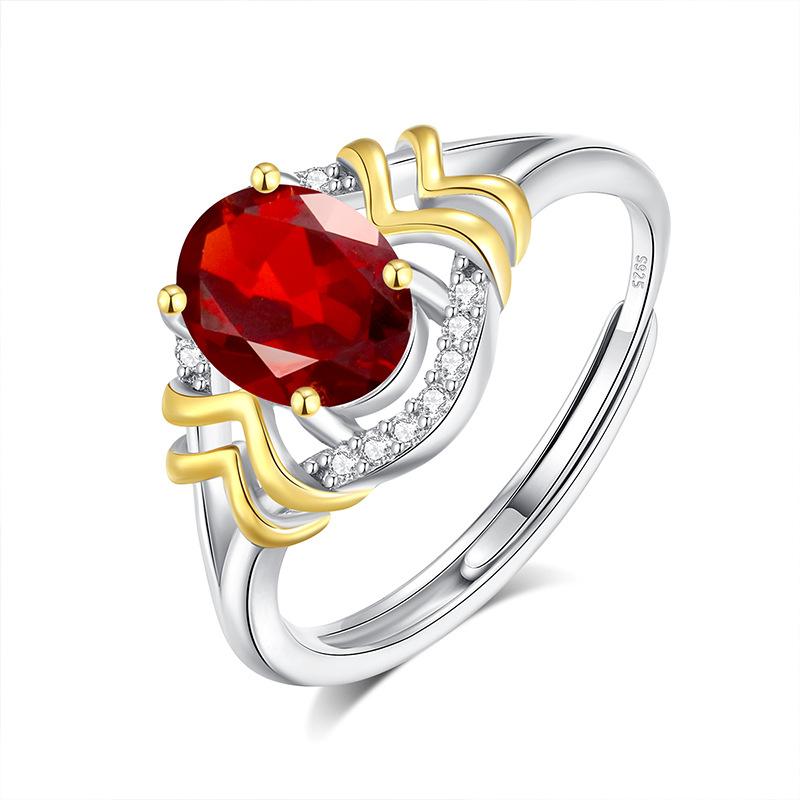 New Natural Spar Ring S925 Sterling Silver Ring Women's Two-color Gold-plated High-end Design Fashion Retro Jewelry Gift