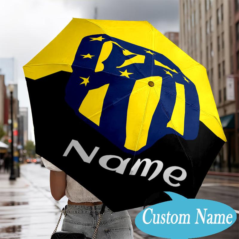 Custom Name Atletico Crest Umbrella Folding Umbrella, Automatic Umbrella - 8-Frame for Travel, Casual Lightweight Personalized Gifts
