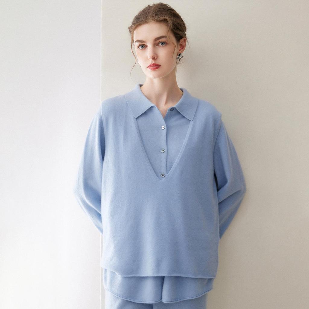 Lokasha 100% Pure Cashmere Women's Loose V-Neck Sleeveless Knit Vest for Autumn/Winter