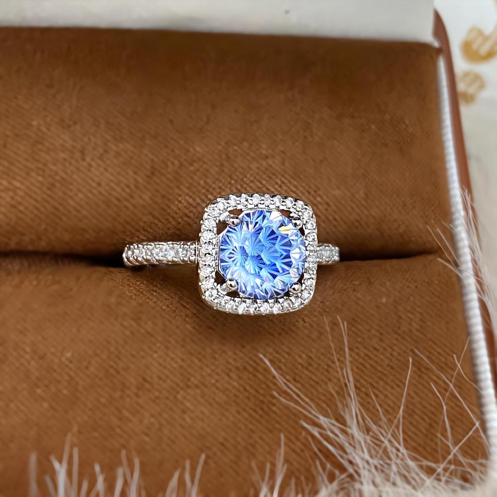 Anillo de Princesa para Mujer de Aguamarina Paraíba y Diamante de Alto Carbono de Lujo Ligero